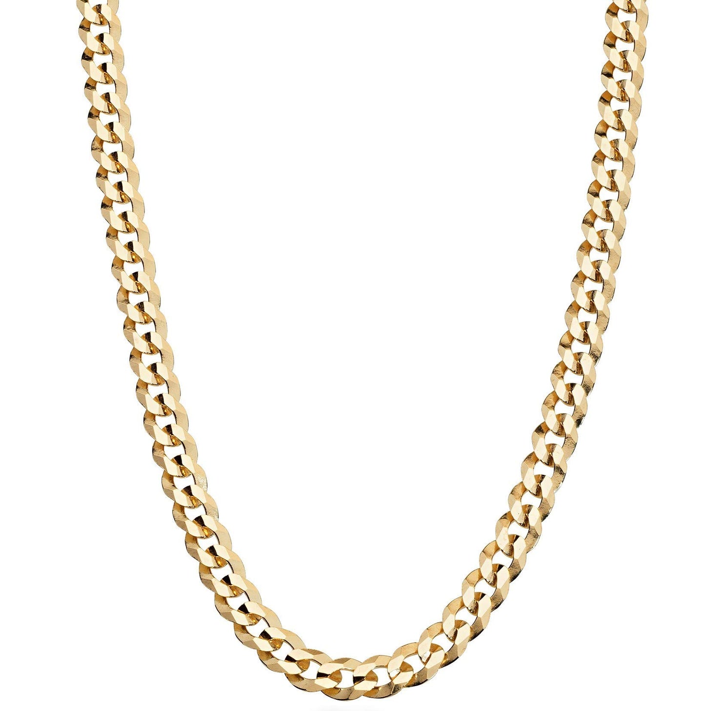 Miabella Solid 18K Gold Over 925 Sterling Silver Italian 5mm Diamond-Cut Cuban Link Curb Chain Necklace for Women Men, Made in Italy