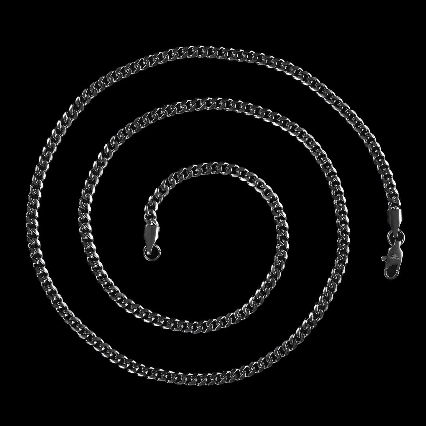 Men'S Black Plated Stainless Steel Rounded Curb Chain Necklace (3.5Mm) - 22"