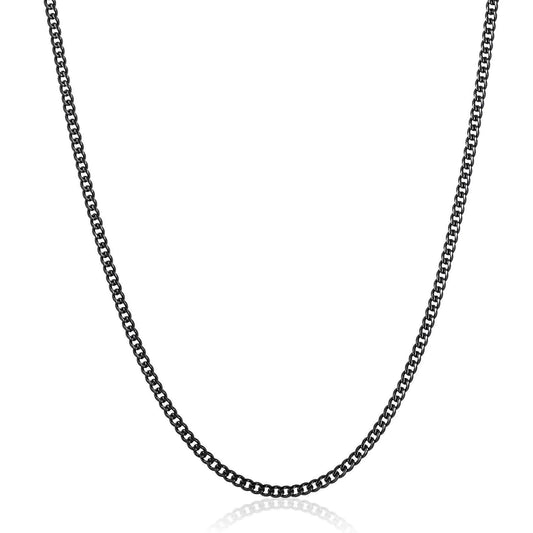 Men'S Black Plated Stainless Steel Rounded Curb Chain Necklace (3.5Mm) - 22"