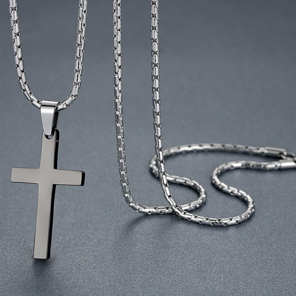 Men'S Stainless Steel Simple Cross Pendant Necklace