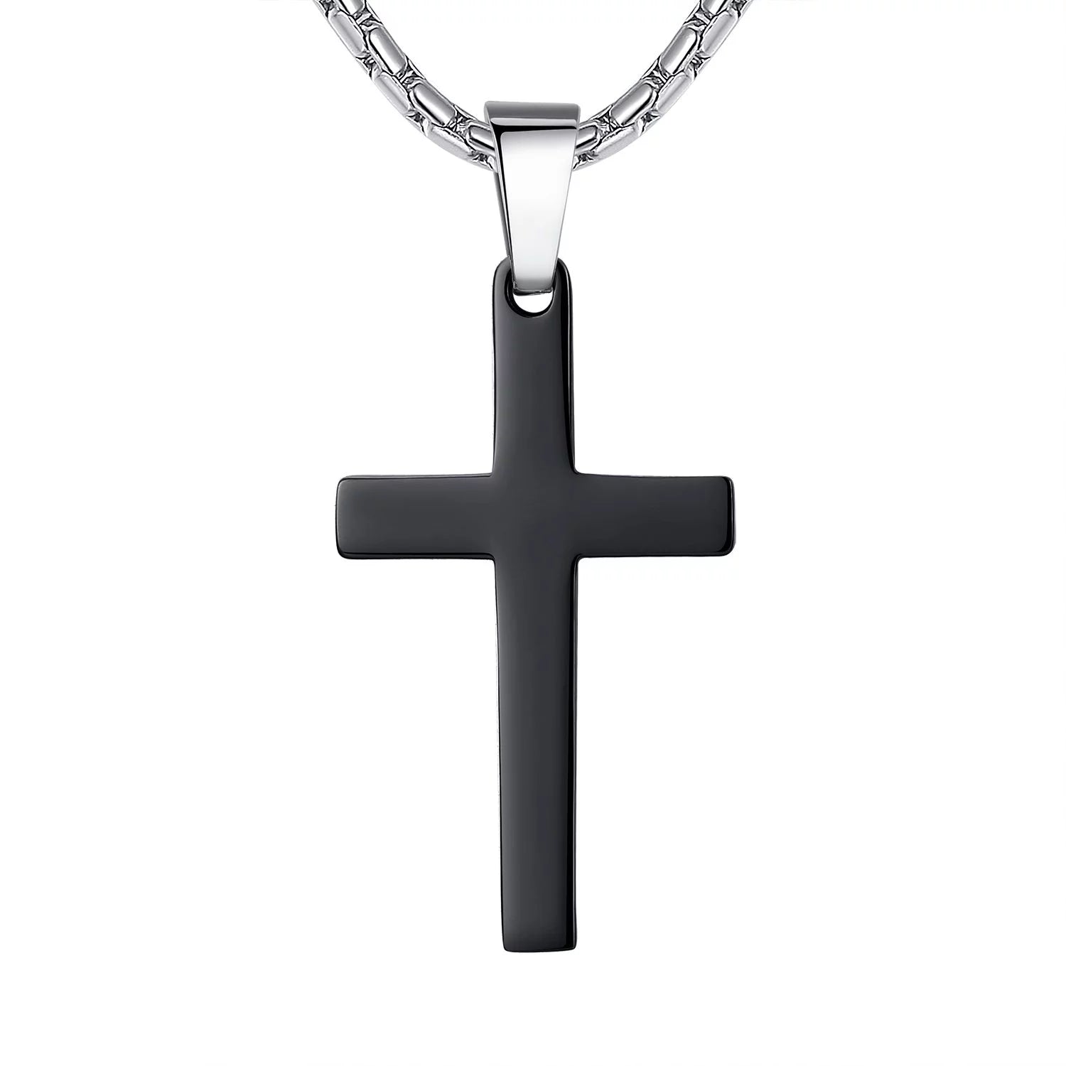 Men'S Stainless Steel Simple Cross Pendant Necklace