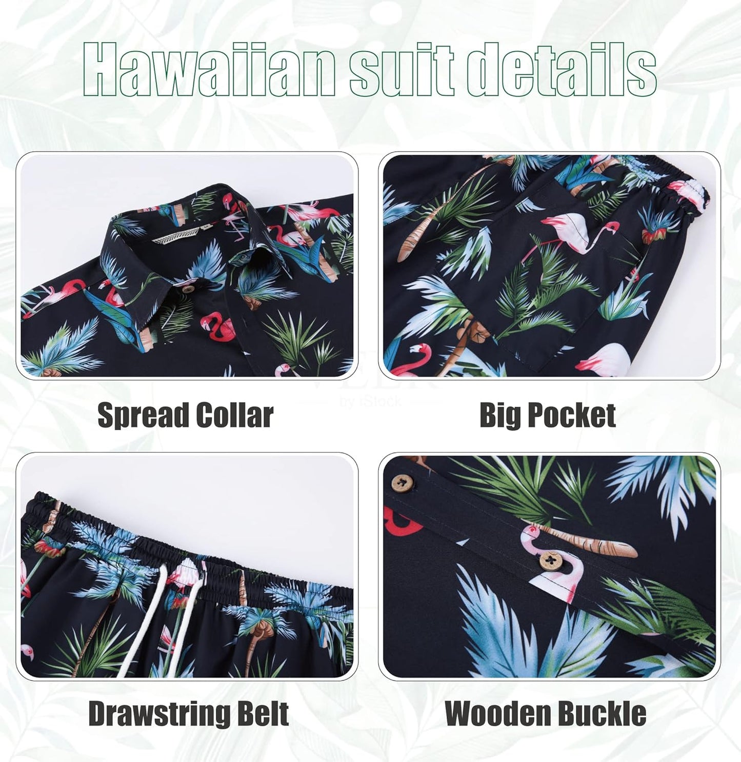 Mens Premium Hawaiian Outfits 2 Piece Summer Short Sleeve Shirt Beach Sets