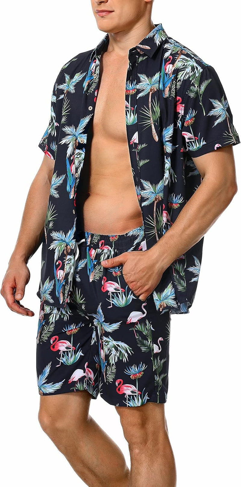 Mens Premium Hawaiian Outfits 2 Piece Summer Short Sleeve Shirt Beach Sets