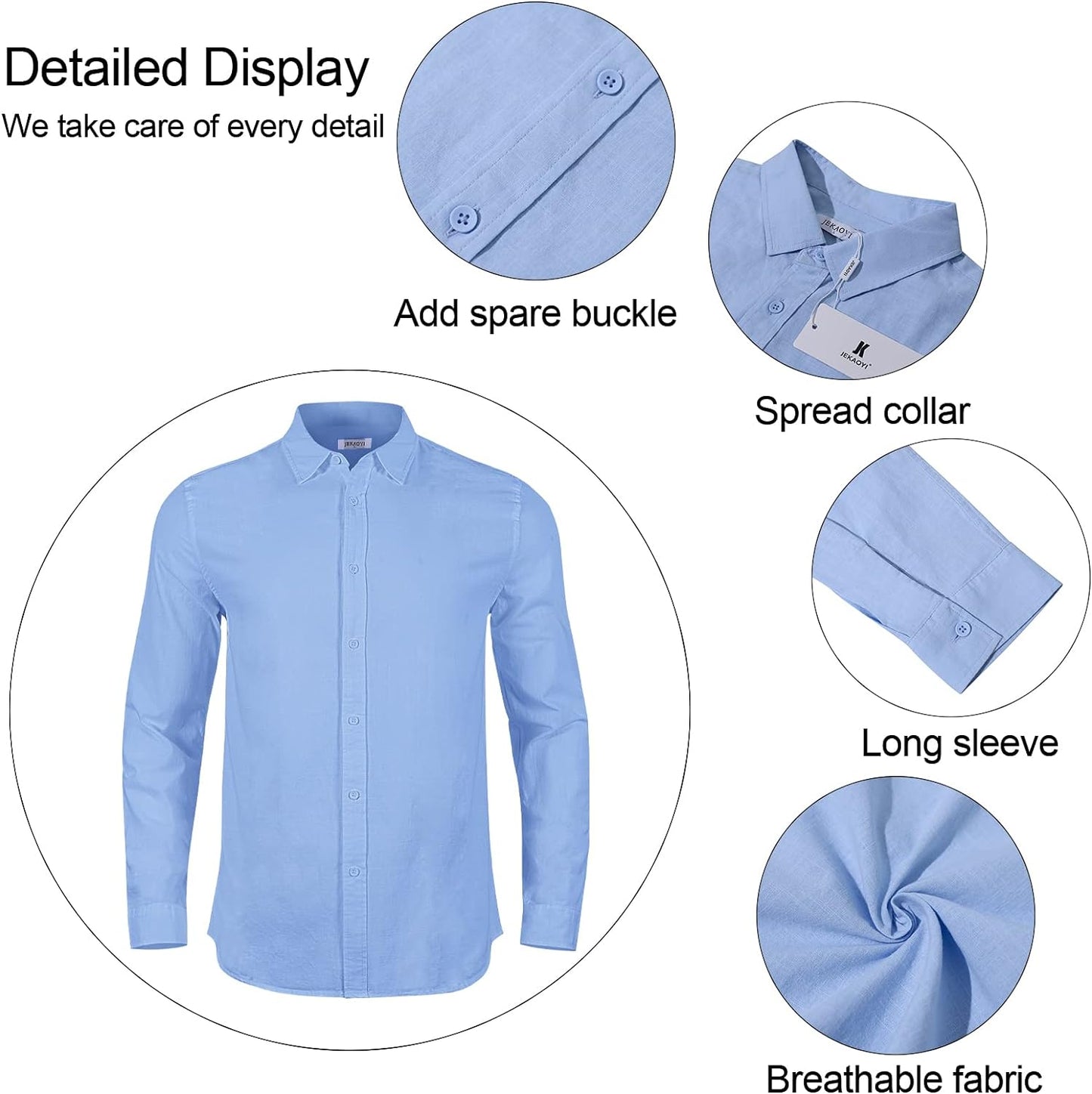 Mens Casual Long Sleeve Cotton Linen Shirts Buttons down Solid Plain Roll-Up Sleeve Summer Beach Shirts