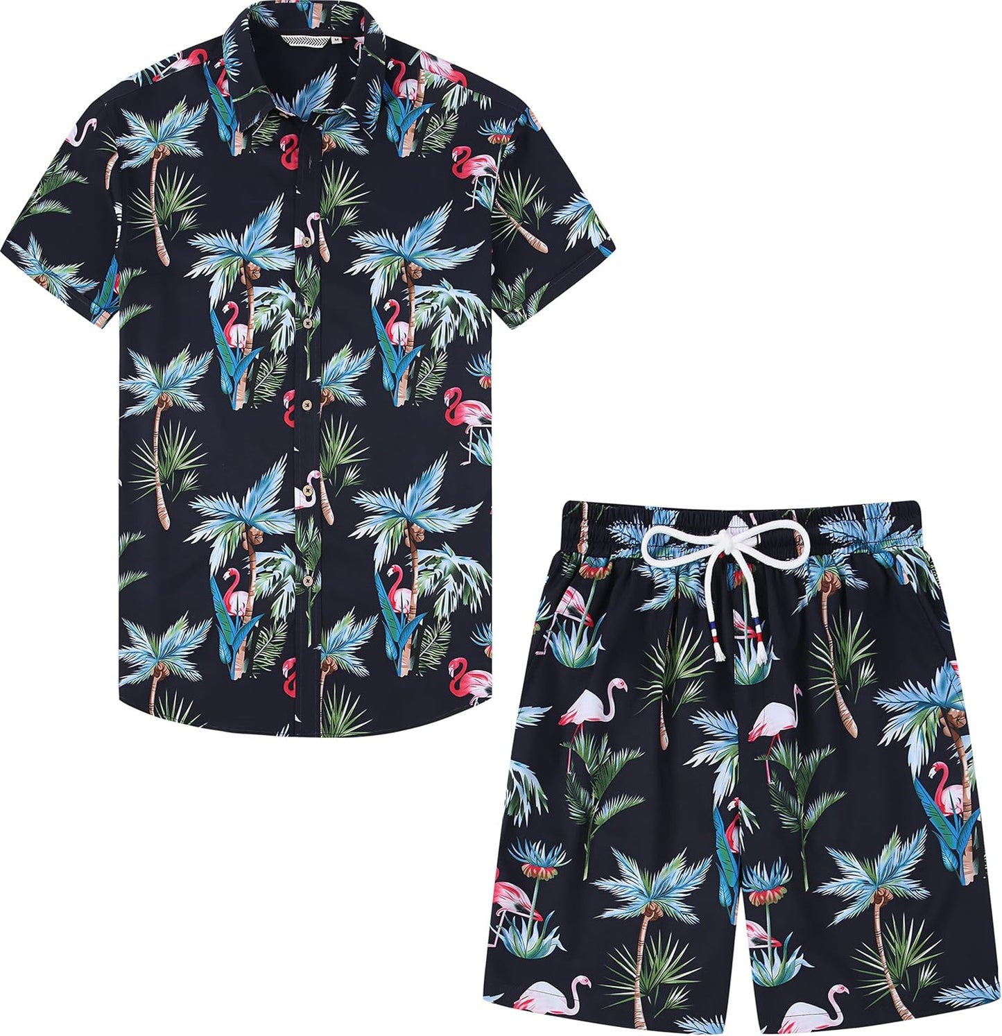 Mens Premium Hawaiian Outfits 2 Piece Summer Short Sleeve Shirt Beach Sets