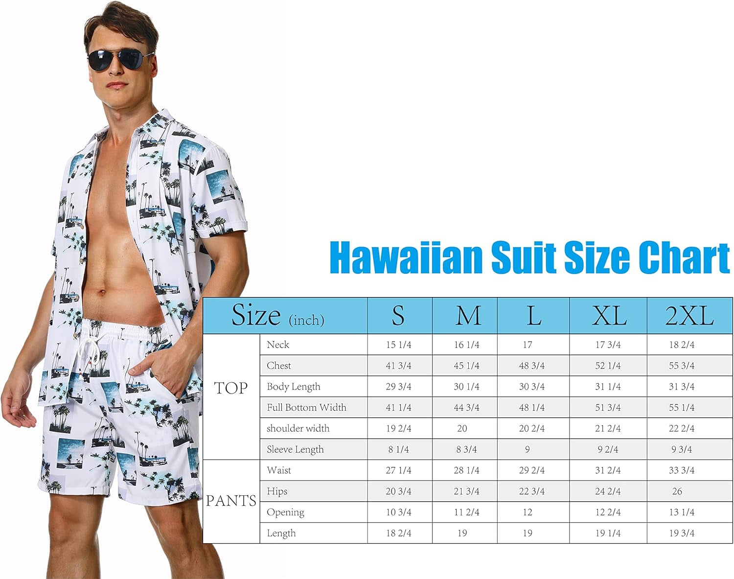 Mens Premium Hawaiian Outfits 2 Piece Summer Short Sleeve Shirt Beach Sets