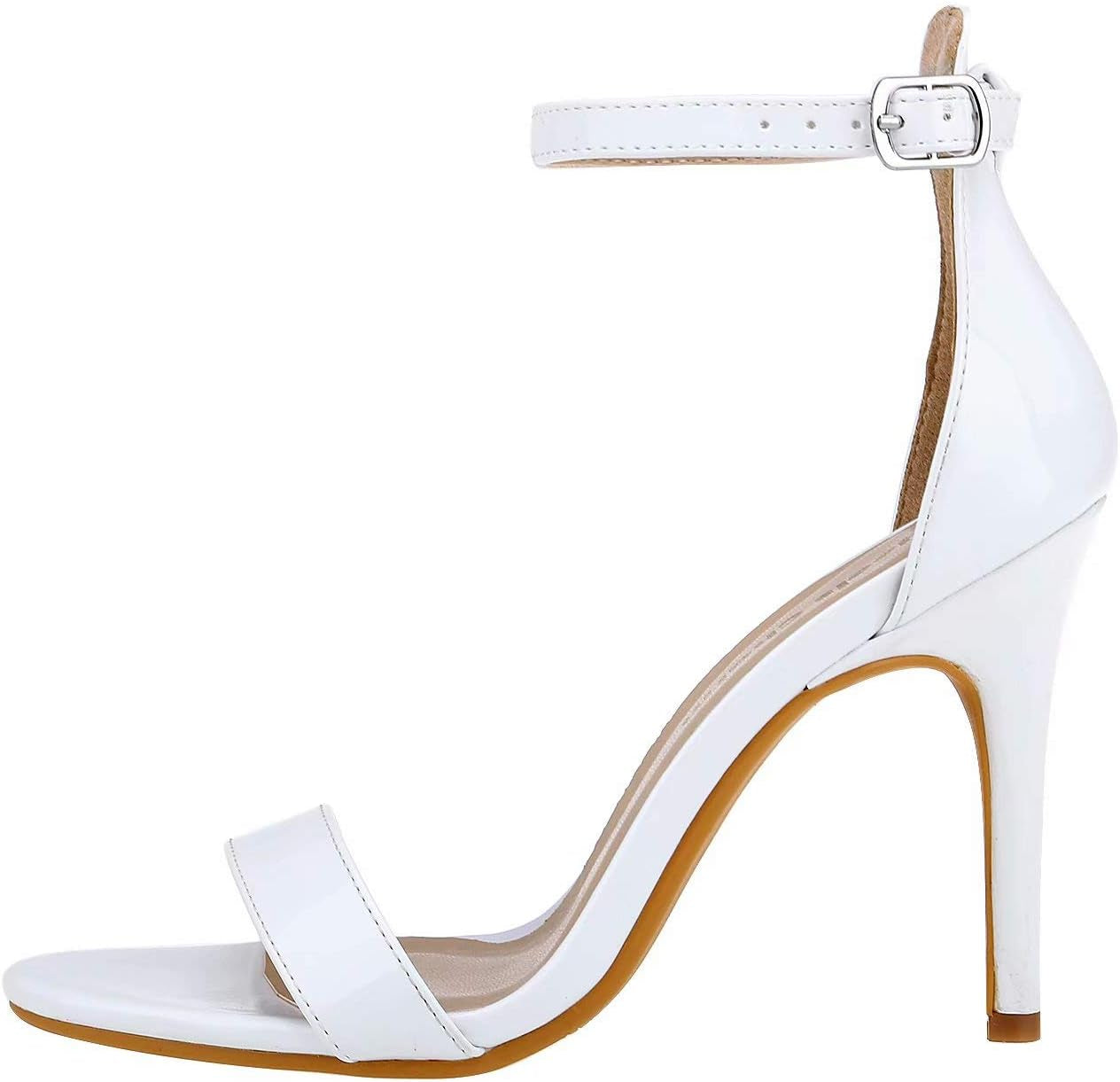 Women'S Open Toe Stiletto Strappy Heeled Sandals Ankle Strap High Heel 10 Cm Dress Party Work Dance Evening Wedding Sandals White Patent Leather Size 9