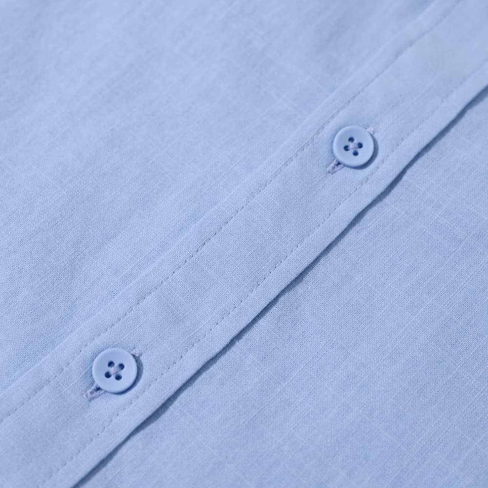 Mens Casual Long Sleeve Cotton Linen Shirts Buttons down Solid Plain Roll-Up Sleeve Summer Beach Shirts